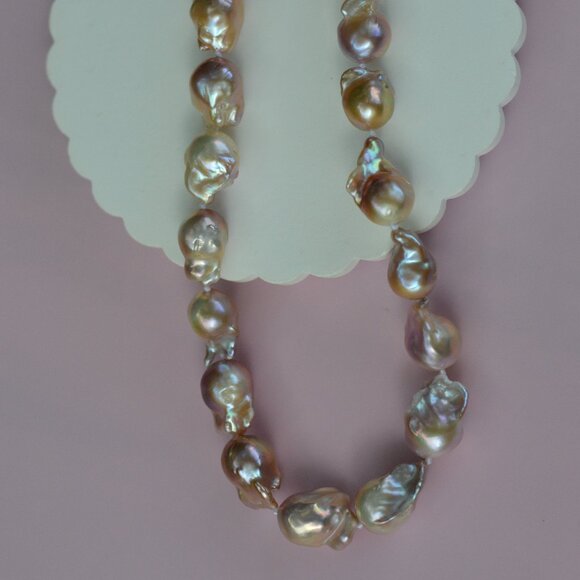 Metallic AAAA Flameball Baroque Pearl Necklace – 17" - Picture 2 of 12